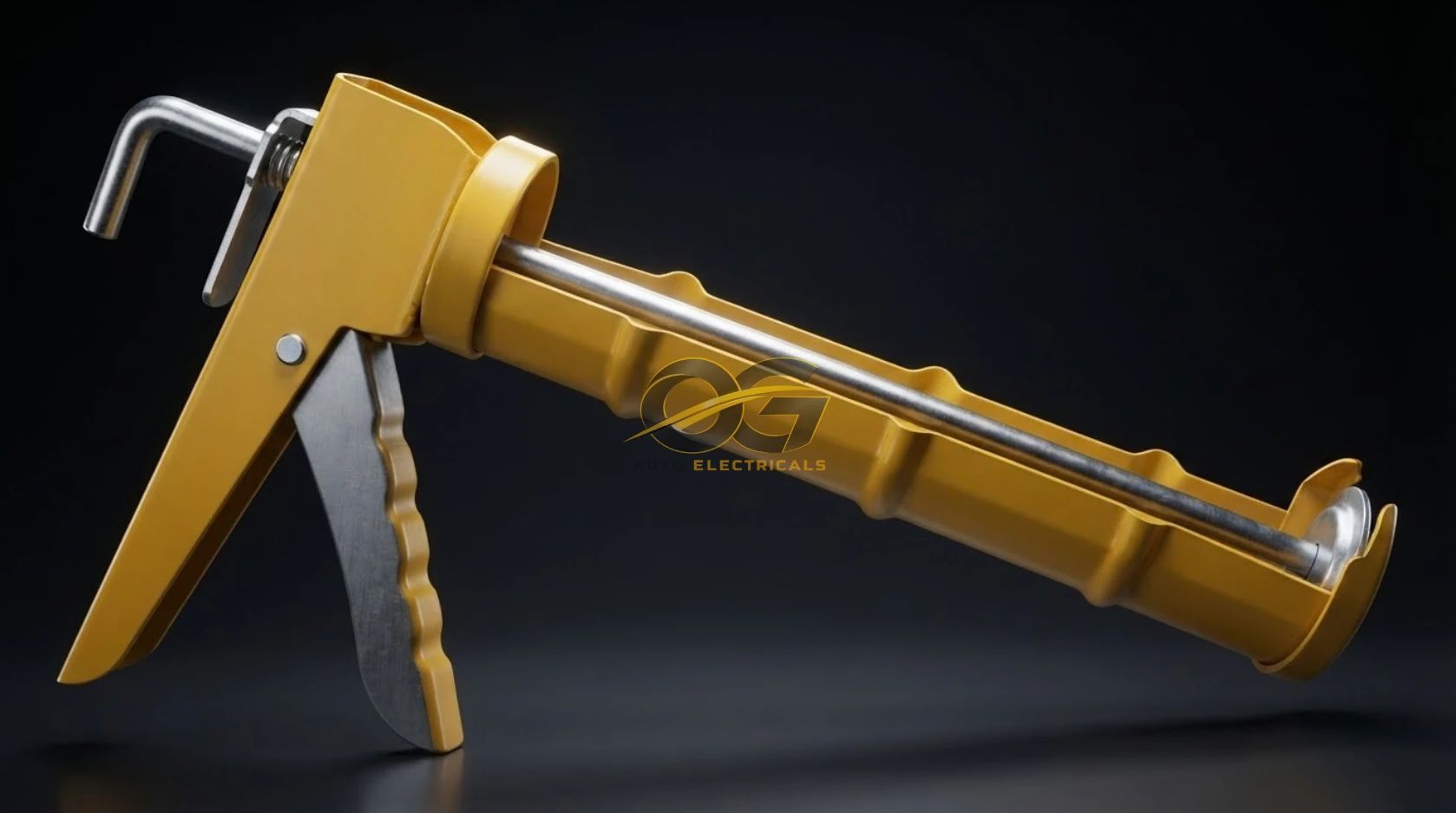 Caulking gun, three-quarter view from the trigger side