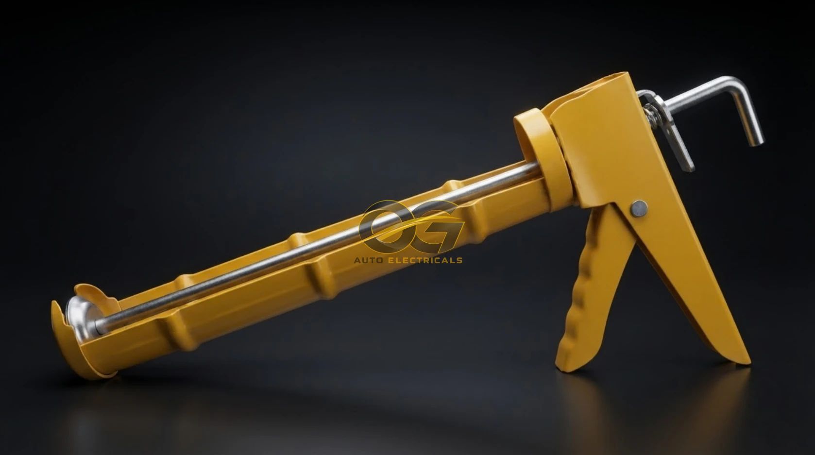Yellow caulking gun with steel push rod