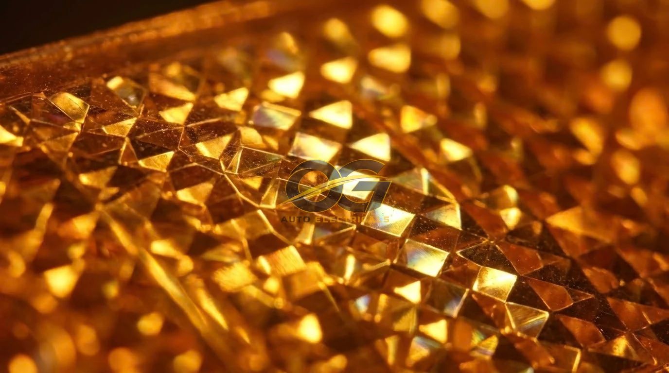 Close-up of an amber marker light lens