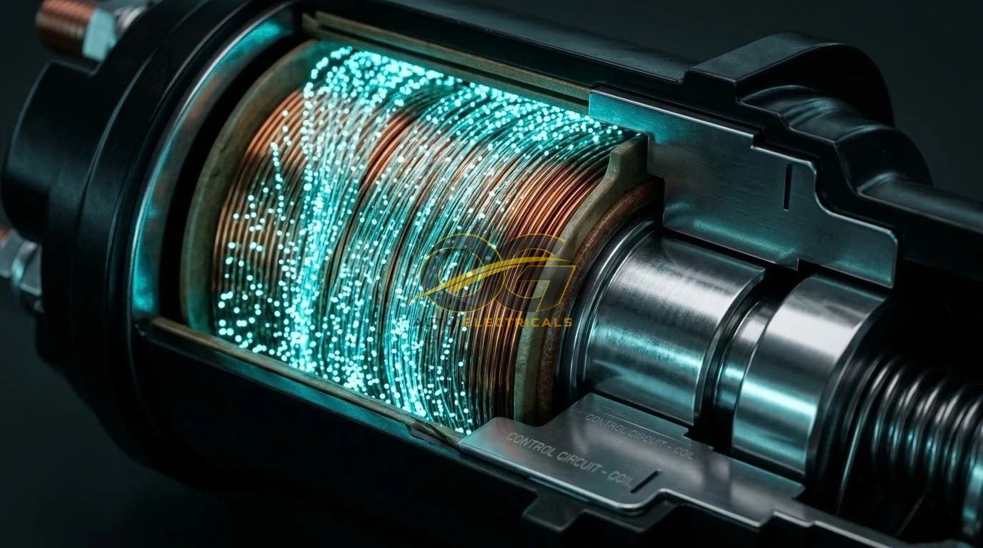 Close-up of the copper coil inside an OG Auto Electricals solenoid switch