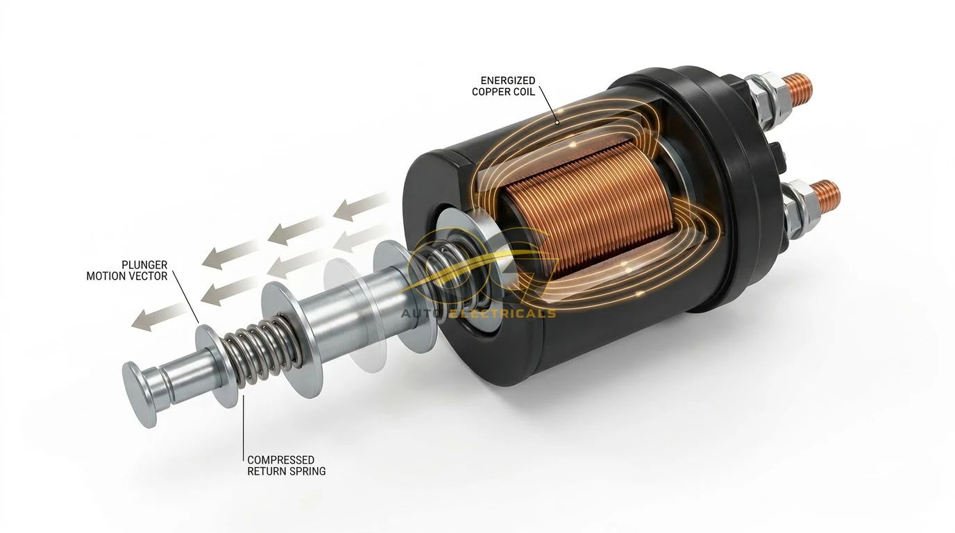 Solenoid switch plunger and return spring